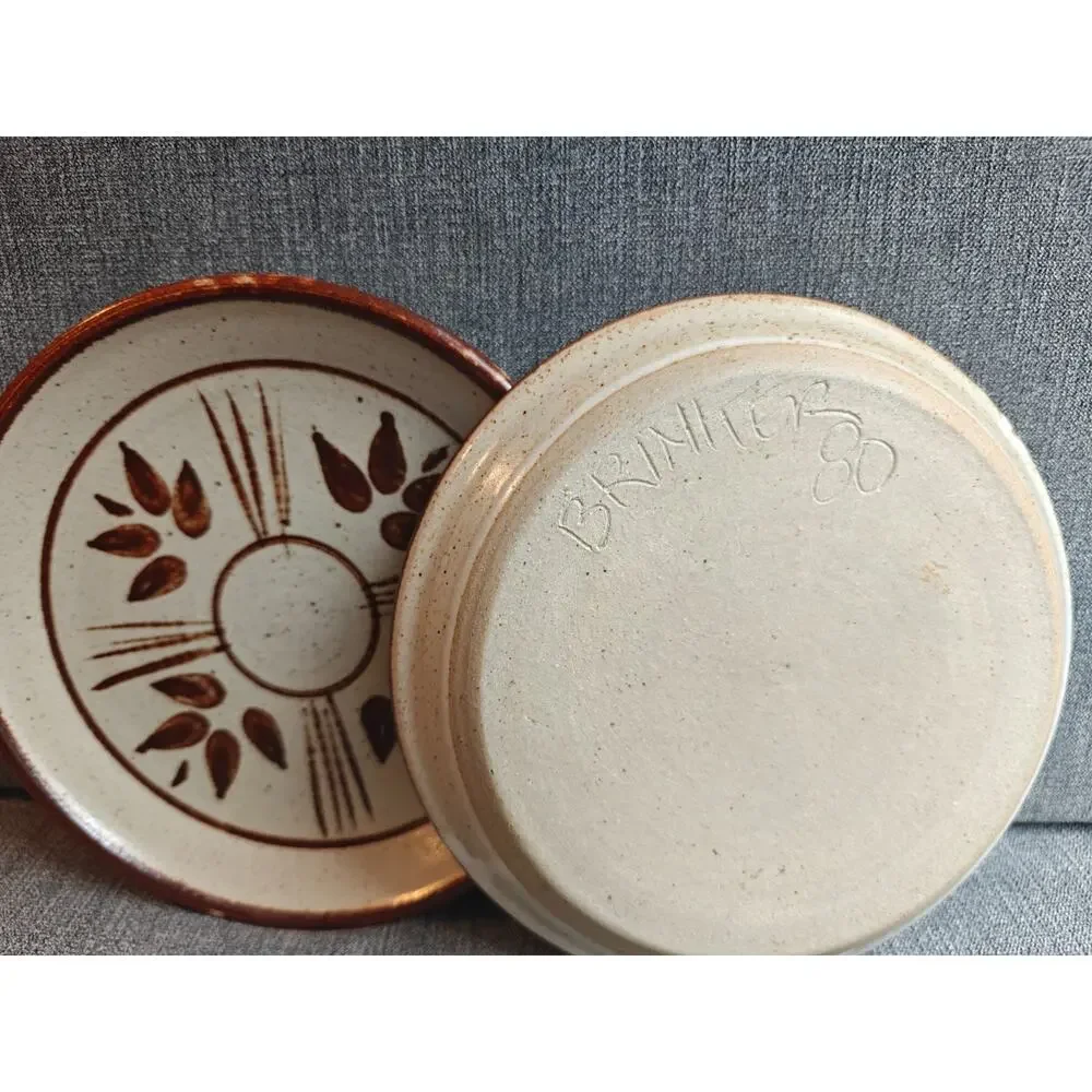 Vintage 1980s Handmade Stoneware Plates - pair | 7.25 in Studio Pottery Earthy